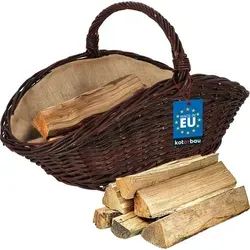 KOTARBAU® Weidenkorb für Brennholz Holzkorb für Kaminholz Erntekorb 64 x 40 x 39 cm Kaminholzkorb mit Henkel Holz Tragekorb Brennholzkorb Weide ... - Dunkelbraun/Braun