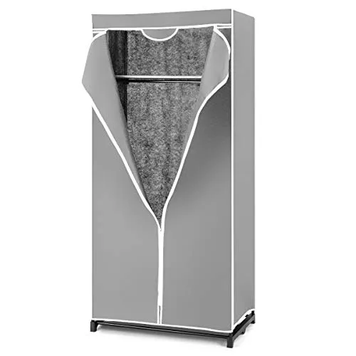 DREAMADE Stoffkleiderschrank Faltbar, stoffschrank mit kleiderstange Stabil, Faltkleiderschrank mit Regal, Kleiderschrank Stoffschrank (Grau)