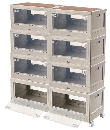 Xcase Klappbox: 8er-Set Camping-Aufbewahrungsboxen mit 8 Rollen, falt-/stapelbar, 55 l (Camping-Aufbewahrungskisten, Boxen mit Deckel Kunststoff, Kofferraum)