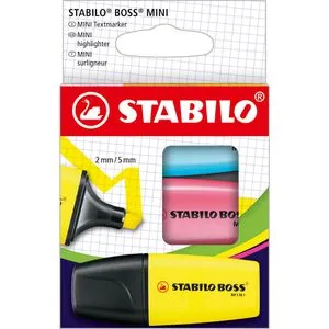 Stabilo Textmarker Boss MINI, 3 Stück, Strichbreite 2 - 5mm, im Etui, farbig sortiert