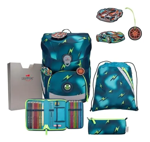 DerDieDas ErgoFlex Easy Set Magic Light D8509183 - Komfortabler Schulranzen im 5er Set, inkl. Wechselbuttons und sicherem Tragesystem für den Rücken