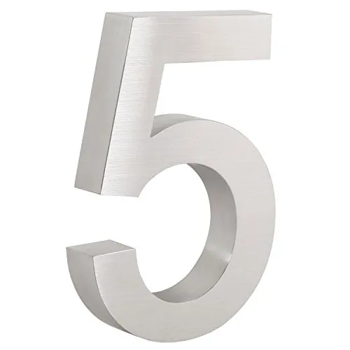 Zelsius Edelstahl Hausnummer „5“ | 13 x 20 cm, silber | Weitere Nummern verfügbar | Hausnummern, Hausnummernschild, Hausnummern Edelstahl