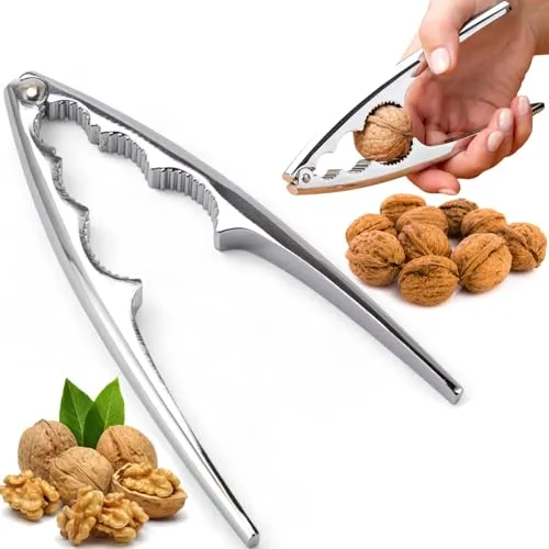 EliteHoff Nussknacker aus Metall, Walnussknacker mit ergonomischem Griff, Haselnussknacker, Nussknacker für Walnüsse, Haselnüsse & alle Nüsse, Krabbenknacker, Hummerknacker, 17 cm, Silber