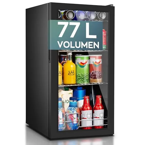 Heinrich´s Getränkekühlschrank, Mini Kühlschrank mit Glastür - Getränkekühlschrank mit 74 Litern, leise (40dB) und energieeffizient (76 kWh/Jahr), ideal für Büro, Camping oder Garten und sorgt für perfekt gekühlte Getränke.