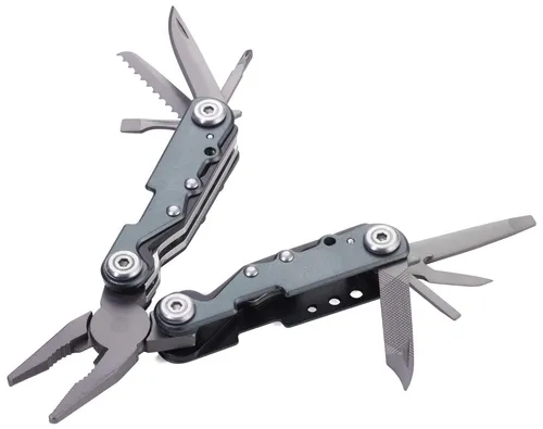 TROIKA Multitool Arbeitsgerät mini, TOL42/GY - 10 Funktionen für jeden Einsatz - Multitool Schlüsselanhänger mit 10 Funktionen, ideal für unterwegs. Aus robustem Edelstahl und Aluminium, bietet es praktische Werkzeuge wie Zange, Messer und Flaschenöffner.