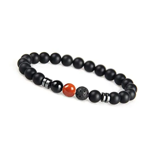 GD GOOD.designs Chakra Perlenarmband aus Onyx Natursteinperlen | Kugelarmband mit roter Jaspis Perle | Armband Männer (Rot)