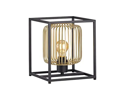 meineWunschleuchte Kleine Tischlampe Schwarz Gold 23x23 cm mit Lamellen Lampenschirm