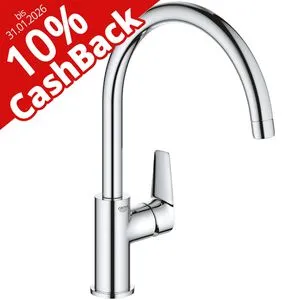 Grohe BauEdge Spültisch-Einhebelmischer 31367001 - Armaturen mit 360° schwenkbarem Auslauf, ideal für eine flexible Nutzung in der Küche und mit langlebiger 28 cm Keramikkartusche für zuverlässige Leistung.