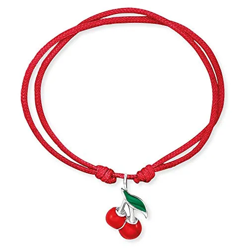 Herzengel Mädchen Kinder Armband aus rotem Nylon und einem Kirsch Anhänger aus roter Emaille - Ösenverschluss - längenverstellbar - nickelfrei