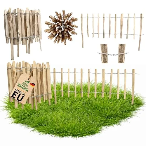 Floranica Staketenzaun aus Haselnuss mit Pfosten 35 cm hoch x lfm Lattenabstand 4-6 Gartenzaun Holz Jägerzaun Teichzaun Bauernzaun