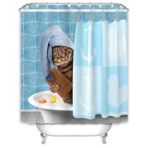 Xlabor Lustig Tier Duschvorhang 240x200 Wasserdicht Anti-Schimmel Stoff mit 12 Duschvorhangringen Waschbar Duschvorhang 180x180cm Motiv A
