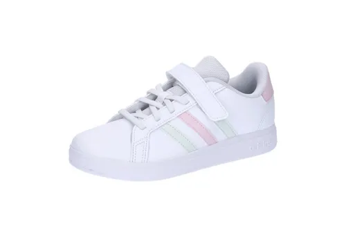 adidas Grand Court 2.0 Kinder Tennisschuhe - Sneaker mit normaler Passform, elastischen Schnürsenkeln und Obermaterial aus recyceltem Kunstleder für umweltbewusste kleine Sportler.