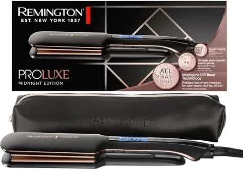 Remington Proluxe Glätteisen S9150B – Extra breite Keramikplatten für perfektes Styling - Glätteisen für Damen mit OPTIheat-Technologie für gleichmäßige Wärmeverteilung. Extra breite Platten für schnelles Glätten, ideal für dickes Haar.