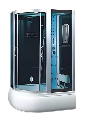 Eckdusche Duschraum 120x85 cm mit LED-Lichtern - Moderne Duschkabine im Viertelkreis-Design, gefertigt aus Acryl, Aluminium und Glas. Mit integrierten LED-Lichtern für ein besonderes Duscherlebnis. Ideal für jedes Badezimmer, Maße: 120 x 85 x 220 cm.