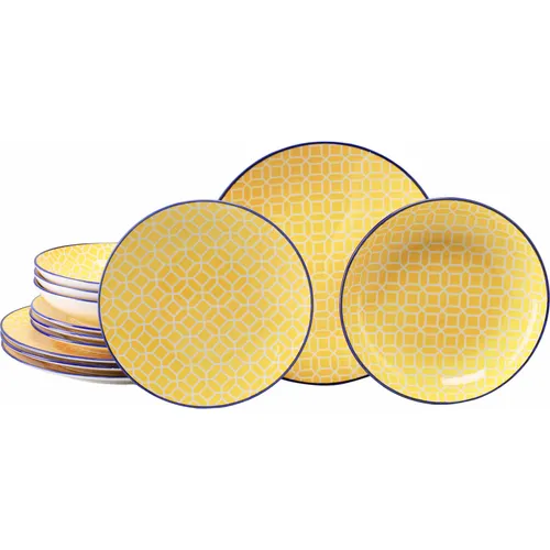 CreaTable Mediterran Curry 12-teiliges Geschirrset für 4 Personen - Elegantes 12-teiliges Geschirrset für 4 Personen, spülmaschinen- und mikrowellengeeignet. Bringe mediterranen Flair auf deinen Tisch mit robustem Steinzeug und zeitlosem Design.