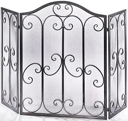 Kobolo Kaminschutzgitter Funkenschutz Funkenschutzgitter - Metall - schwarz Silber gebürstet - 85 cm hoch