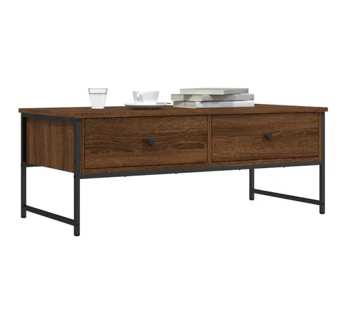 furnicato Couchtisch 101x49x39,5 cm in Braun Eichen-Optik - Eleganter Couchtisch für stilvolle Wohnzimmergestaltung. Mit zwei geräumigen Schubladen und stabiler Tischplatte bietet er praktischen Stauraum und robusten Halt. Verstellbare Beine sorgen für sicheren Stand.