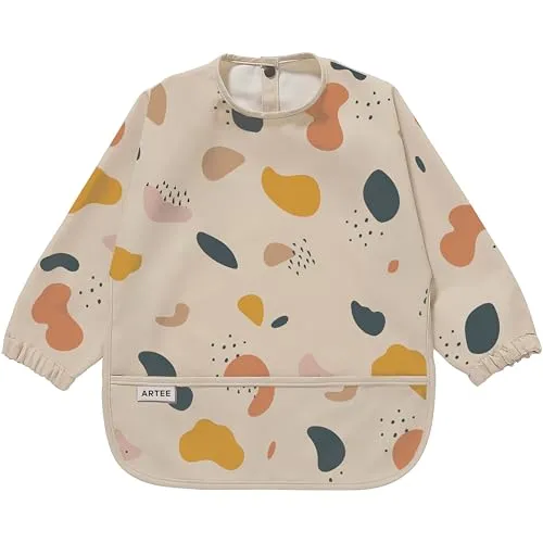 ARTEE Ärmellätzchen beschichtet wasserfest abwischbar Lätzchen mit Ärmeln, Baby, Wasserdichtes Lätzchen, ideal als Geschenk (Abstract Dots, S)