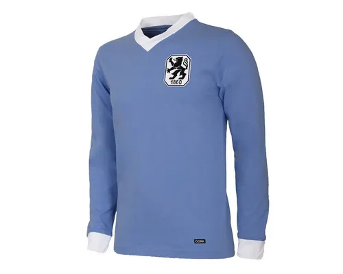 COPA Football Retro Fußballtrikot Herren - TSV 1860 München 1965/66 - Blau - Langarm - Größe XL - Feiere die goldene Ära des TSV 1860 München mit diesem hochwertigen Retro-Trikot aus 100% Baumwolle. Ideal für Fans und Sammler, bietet es hohen Tragekomfort und einen einzigartigen Look.