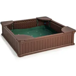 Kindersandkasten aus Holz mit Abdeckung und Sitzen