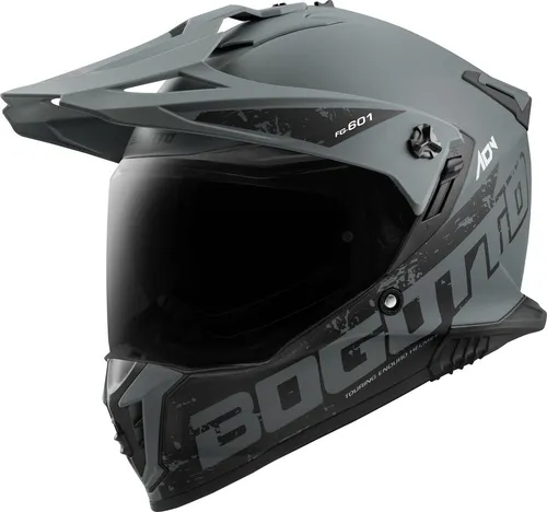 Bogotto FG-601 Duo Fiberglas Enduro Helm, schwarz-grau, Größe 2XL - Motorradhelm aus hochresistentem Fiberglas mit abnehmbarem Helmschirm und klarem Visier, ideal für sicheres Fahren im Enduro-Stil.
