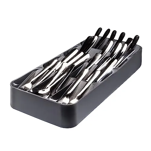 BOAA Fresh Besteckorganizer – 9 Fächer für 48 Besteckteile, rutschfest, platzsparender Besteckkasten für Küchenschublade & Schubladen-Ordnungssystem, anthrazit