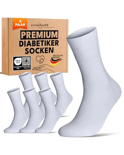 sockenkauf24 Diabetikersocken ohne Gummibund & ohne Naht 97% Baumwolle (6 Paar) Diabetiker Socken mit Komfortbund für Damen & Herren 70108T (Weiß 43-46) WP