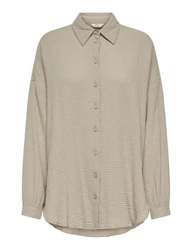 ONLY Damen ONLTHYRA Oversized Shirt NOOS, Oxford Tan, XS - Damenbluse in entspannter Passform mit klassischem Kragen und Brusttasche, ideal für den Lagenlook im Sommer. Angenehmes Tragegefühl und elegante Optik.