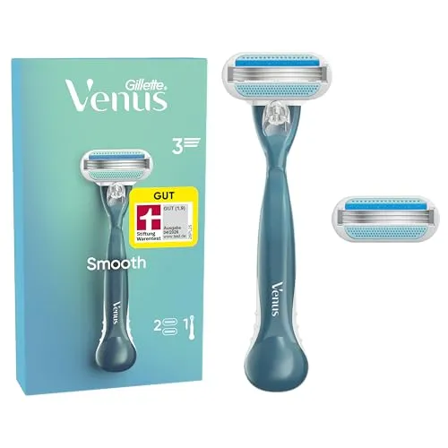 Gillette Venus Smooth Rasierer für Damen, Damenrasierer mit 3 ultrascharfen Klingen — inkl. 2 Ersatzklinge für Nassrasierer und wiederverwendbarem Handstück, GUT GETESTET bei Stiftung Warentest