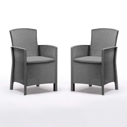 BICA Poltrona Lido 2er Set Gartenstuhl inkl. Sitzkissen, Graphit - Wetterfeste Gartenstühle in stilvoller Rattanoptik, ideal für Balkon und Garten, inkl. komfortabler Sitzkissen für extra Gemütlichkeit.