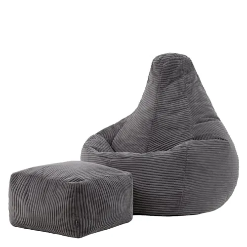 Icon Dalton Sitzsack mit Hocker Cord, Dunkelgrau