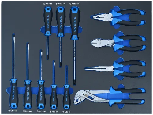 SW-Stahl Werkstattwagensortiment, Zangen und Schraubendreher, 12-teilig Z3010-3