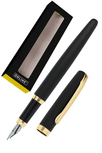 Online Pen Füller Eleganza - Metall Füllhalter in Schwarz Gold, inkl. Tintenpatrone und Geschenkbox für stilvolles Schreiben