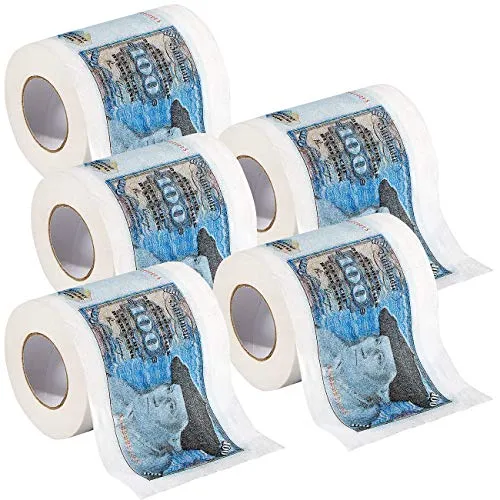 infactory WC-Rolle: Retro-Toilettenpapier 100 D-Mark, 5 Rollen (bedrucktes Klopapier, Klopapier Bedruckt Fun, Geschenkpapier)