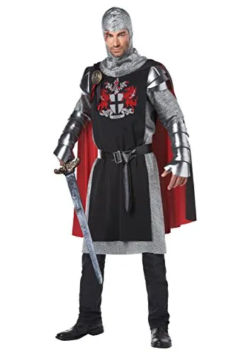 Mittelalter Ritter Kostüm für Herren XL - Schwarz/Silber - Kostüm für Mottoparty: Edles Ritter Outfit mit detailreicher Tunika, Umhang und Medaillon, ideal für beeindruckende Auftritte und historische Events.