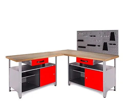 Ondis24 Werkstatt Set Ecklösung One – Robuste Werkbank mit Buchenholzplatte - Ecklösung Classic One: Hochwertiges Werkstatt-Set mit FSC-zertifizierten Buchenholzplatten. Ideal als Lückenfüller, inklusive 22-teiligem Haken-Set und komfortabler Arbeitshöhe von 85 cm. Perfekt für effizientes Arbeiten!
