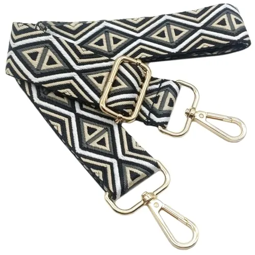 Verstellbarer Schultergurt für Taschen Beige Schwarz, Taschengurte zum Wechseln, Taschengurt Breit mit Karabiner Gold, 80-130 cm Tragegurt Tasche für Damen Schulterriemen, Handtasche, 3.8cm, 1217