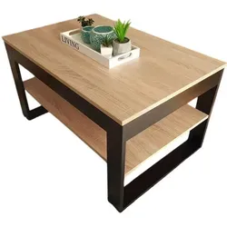 designimpex Couchtisch DA-222 in Beige/Schwarz - Eleganter Wohnzimmertisch im zeitlosen Design, Maße: 90x60x50 cm, ideal für stilvolle Akzente im Wohnbereich.