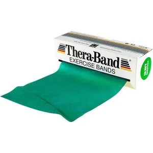 THERABAND Fitnessband Übungsband, stark, 5,5 m x 12,8 cm, bis 2,1 kg Widerstand, grün, Flachband aus Latex, auf Rolle
