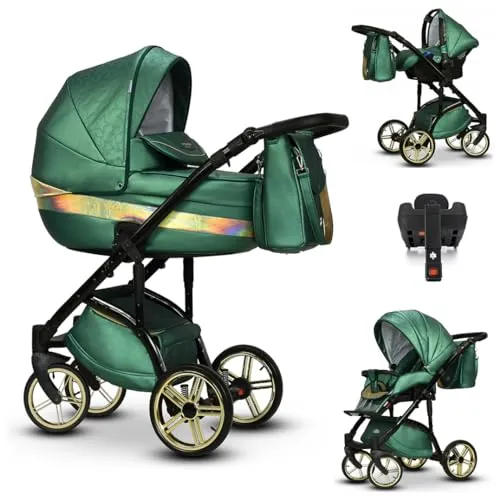 Kinderwagen-Set 5 in 1 Vip Lux - Multitalent für jede Situation - Baby 3 in 1 Kombikinderwagen, inkl. Wanne, Sportsitz und Autositz, höhenverstellbar, komfortabel und in 18 Farben erhältlich für höchsten Komfort und Sicherheit auf jedem Ausflug.