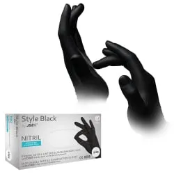 AMPri Handelsgesellschaft mbH Style Black Nitrilhandschuhe, puderfrei, schwarz, Unsterile Untersuchungshandschuhe mit Fingerspitzentexturierung, 1 Karton = 10 Packungen à 100 Stück, Größe L 01181-L