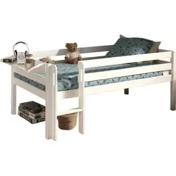 Kojenbett Karolina 208x105x83 aus Massivholz in Weiß - Modernes Kojenbett für Kinder mit umlaufendem Absturzschutz und niedriger Liegehöhe, ideal für Dachschrägen. Aus stabilem Kiefernholz, inklusive Rolllattenrost, zur einfachen Selbstmontage.