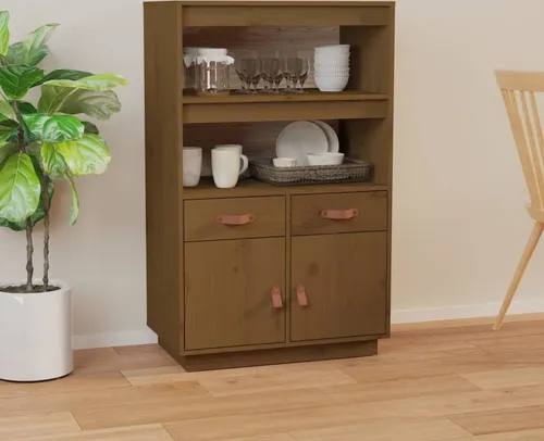 vidaXL Highboard Honigbraun 67x40x108,5 cm aus massivem Kiefernholz - Kommode aus massivem Kiefernholz, stabil und rustikal, mit viel Stauraum und offenen Fächern für individuelle Dekorationen.