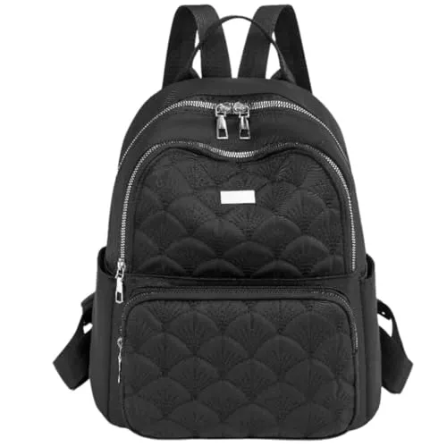 EDIBAZZAR Schwarzer, wasserdichter, geräumiger, gesteppter, eleganter Damenrucksack