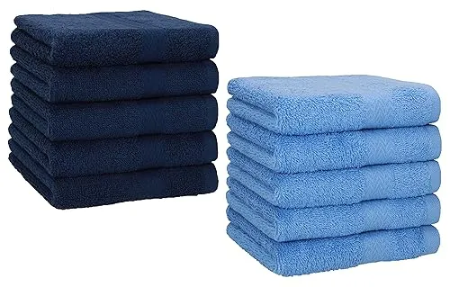 Betz 10 Stück Seiftücher Premium 100% Baumwolle Seiflappen Set 30x30 cm Farbe dunkelblau und hellblau
