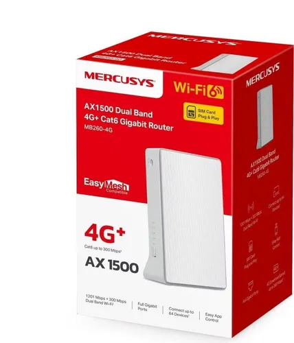Mercusys MB260-4G LTE-Router – 4G+ Cat 6, Wi-Fi 6, Plug & Play