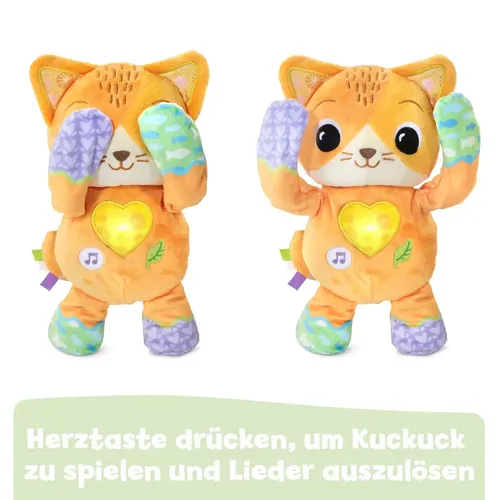 Vtech Kuckuck-Kätzchen - Musikalisches Spielzeug für Babies mit beweglichen Pfoten, leuchtender Herztaste und verschiedenen Materialien zur Förderung des Tastsinns.