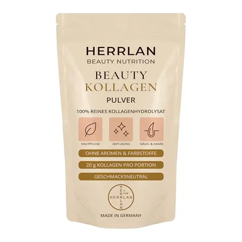 HERRLAN® Beauty Collagen Pulver 500 g – Hochdosiertes Kollagen für Haut, Haare & Gelenke - Kollagen-Präparate mit hochdosierten Peptiden Typ 1, 2, 3 – geschmacksneutral und ohne Zusatzstoffe, ideal für Getränke und Speisen.