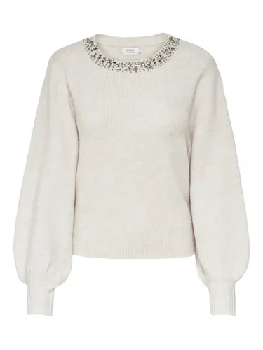 ONLY Rundhalspullover ONLElsa mit Ziersteinen - Modischer Pullover in Beige mit Ziersteinen, ideal für jeden Anlass. Aus 70% Polyacryl für hohen Tragekomfort, perfekt für die kühle Jahreszeit.