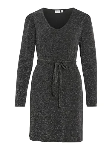 Vila Vieleina V-Neck L/S Dress/Bf - Elegantes Midikleid - Schickes Midikleid von Vila für Erwachsene. Mit Gürtelverschluss und V-Ausschnitt. Ideal für besondere Anlässe oder den Alltag.